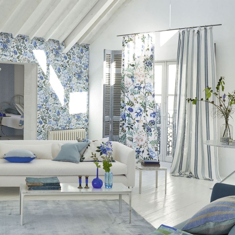 Льняная ткань Designers Guild FDG3015/01 Cobalt коллекции Porcelaine de Chine в интерьере