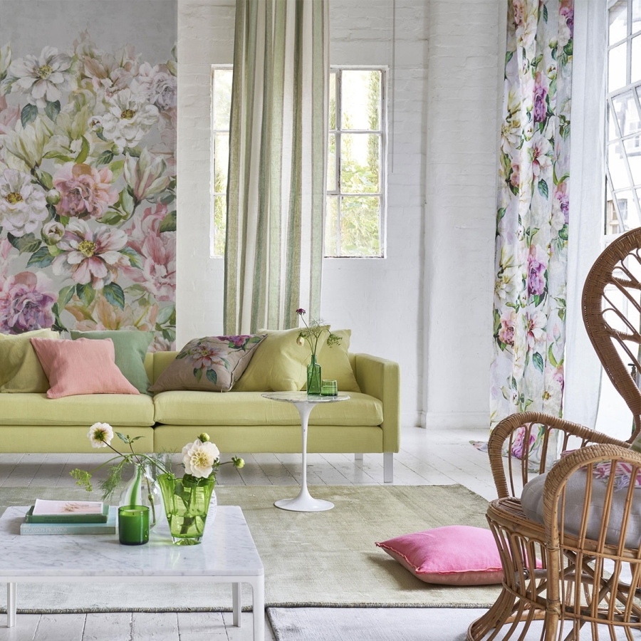 Льняная ткань Designers Guild FDG3024/01 Jardin Botanique Grande Peony коллекции Porcelaine de Chine в интерьере