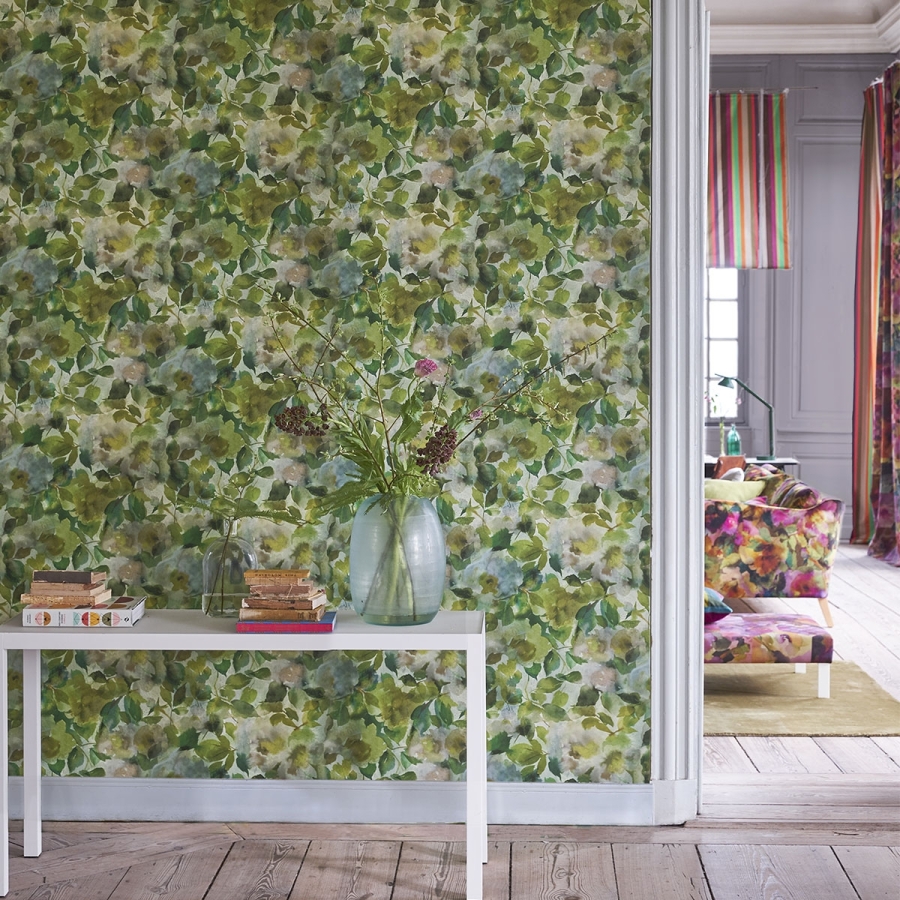 Обои флизелиновые Designers Guild PDG1062/05 Surimono Moss коллекции Zardozi в интерьере