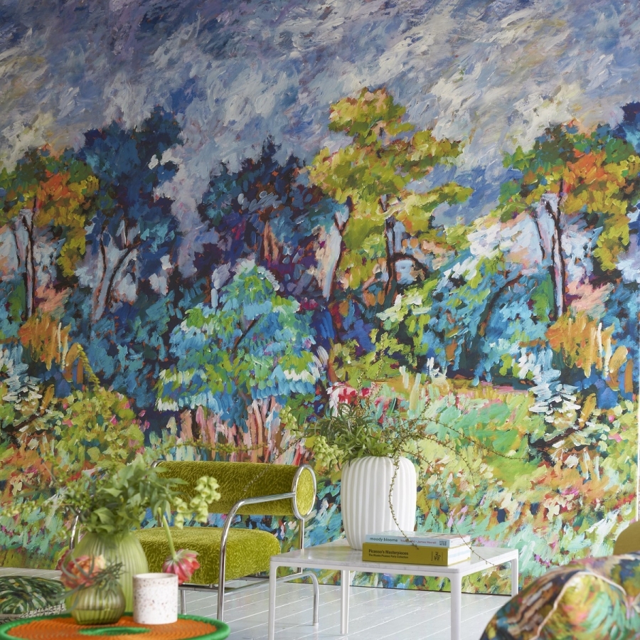 Обои флизелиновые Designers Guild PDG1179/01 Foret Impressionniste Cobalt в интерьере