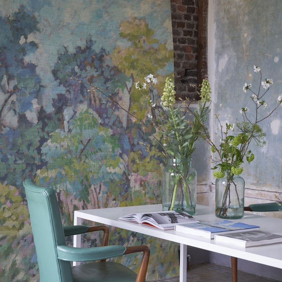 Обои натуральные Designers Guild PDG1183/01 Foret Impressionniste Grasscloth Celadon в интерьере