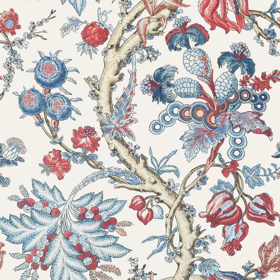 Обои бумажные Thibaut T10845 Chatelain Blue and Red коллекции Heritage