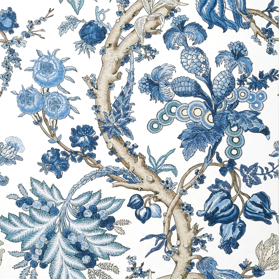 Обои бумажные Thibaut T10846 Chatelain Blue and White коллекции Heritage