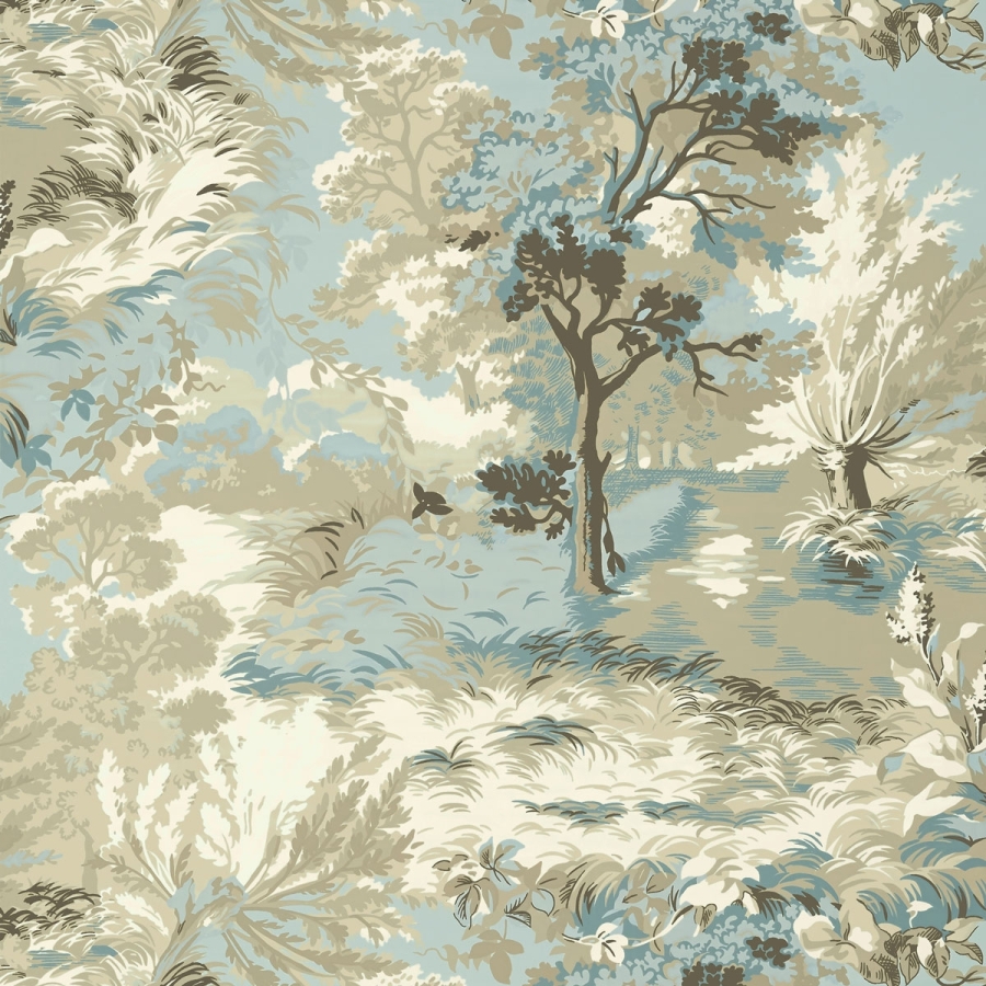 Обои бумажные Thibaut T10865 Lincoln Toile Beige and Spa Blue коллекции Heritage