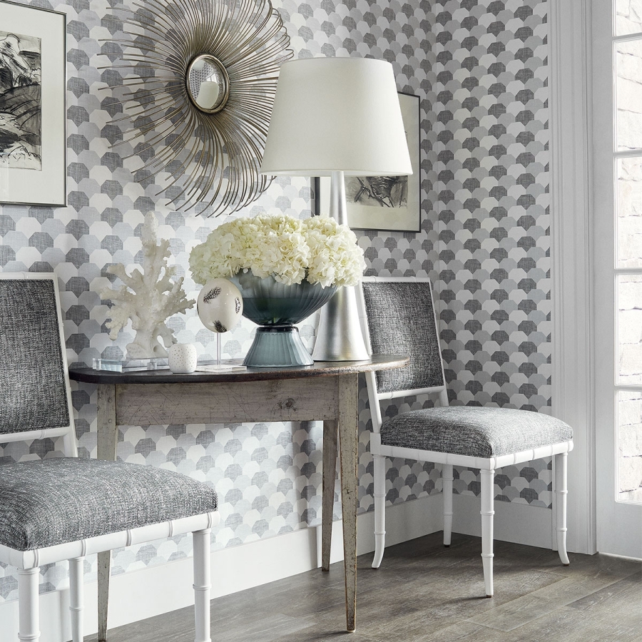 Обои натуральные Thibaut T27011 Hidden Hills Black and White коллекции Natural Resource 3 в интерьере