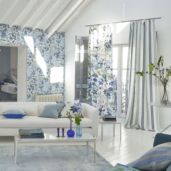 Льняная ткань Designers Guild FDG3015/01 Cobalt коллекции Porcelaine de Chine в интерьере