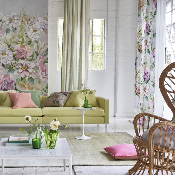 Льняная ткань Designers Guild FDG3024/01 Jardin Botanique Grande Peony коллекции Porcelaine de Chine в интерьере