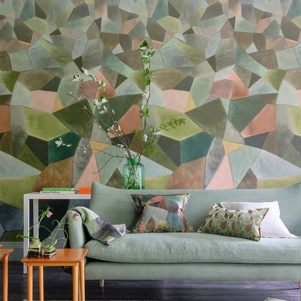 Панно на флизелиновом основании Designers Guild PDG1110/01 Geo Moderne Jade коллекции Scenes and Murals в интерьере