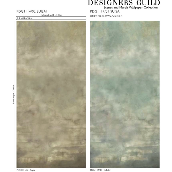 Размер панно Designers Guild PDG1114/02 Suisai Sepia