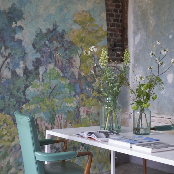 Обои натуральные Designers Guild PDG1183/01 Foret Impressionniste Grasscloth Celadon в интерьере